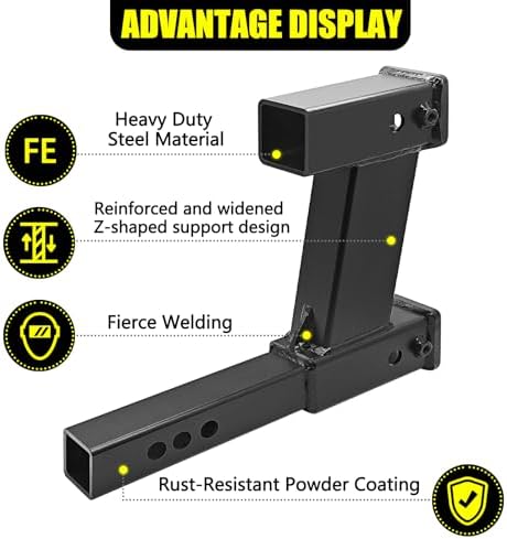 KAIRAY Double Hitch Receiver, 2 inch Trailer Dual Hitch Extension Riser - Image 4