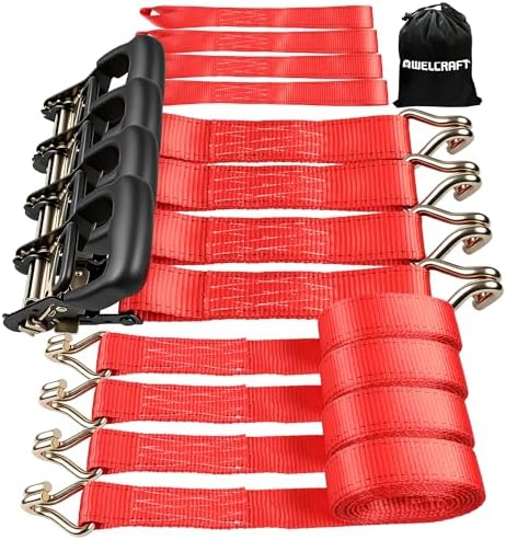 AWELCRAFT 1.5in x 15ft Ratchet Straps 4 Pack, 4500lbs Heavy Duty Tie Downs by AWELCRAFT