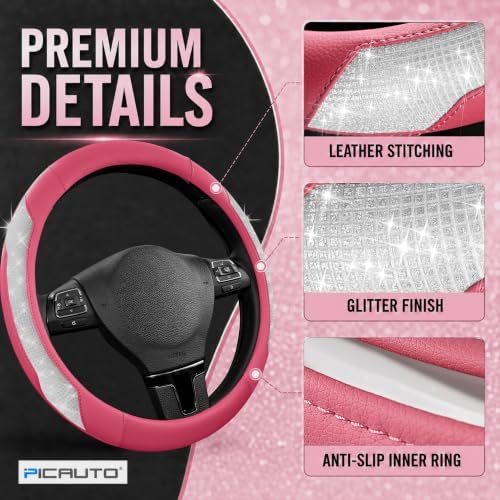 PIC AUTO Steering Wheel Cover, Sparkly Crystal Bling Glitter - Image 4