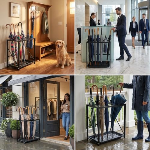 Folding Umbrella Storage Stand Rack Holder Organizer Free Standing Industrial - Image 2