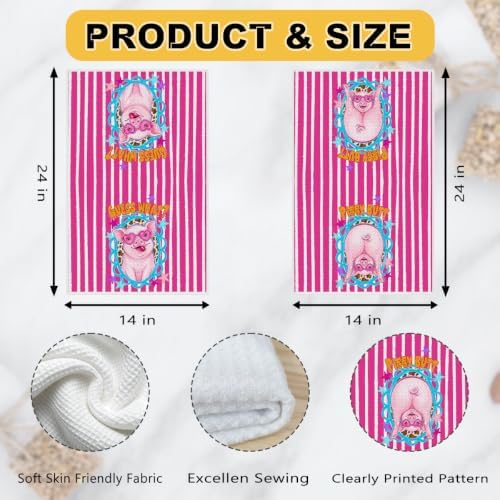 2 Pcs Funny Piggy Kitchen Towels, Soft Absorbent Waffle Hand Tea Towel - Image 3