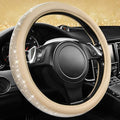 CAR PASS Bling Diamond Beige Leather Steering Wheel Cover by CARPASS