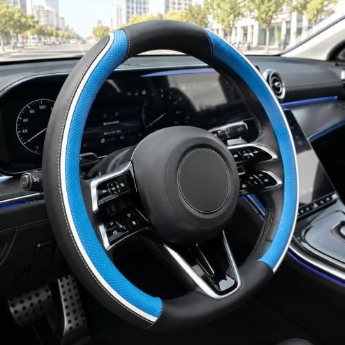 Car Steering Wheel Cover PU Leather Anti-Slip Protector Blue by Unknown