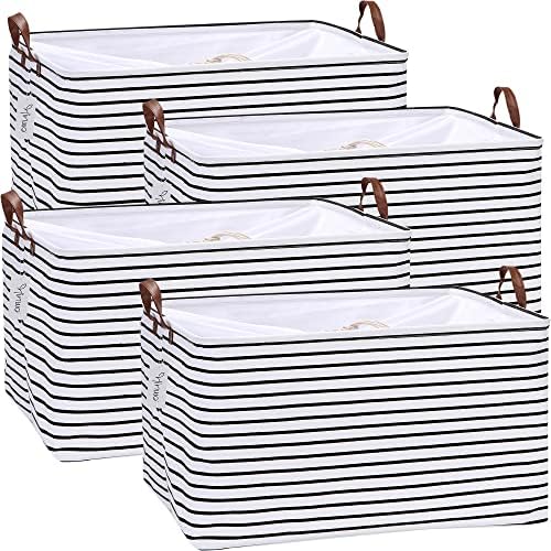 Hinwo 4-Pack Extra Large Canvas Fabric Storage Baskets by Hinwo