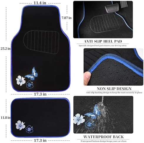 CAR PASS Universal Fit Embroidery Butterfly and Flower Car Floor Mats, - Image 3