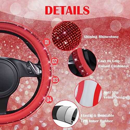 CAR PASS Bling Diamond Leather Steering Wheel Cover, - Image 4