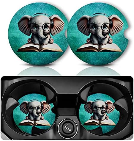 Yonlevres Car Coasters for Cup Holders, Elephant Glasses, 2 Pack by Yonlevres