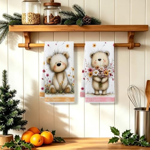 2 Pcs Cute Beer Kitchen Towels, Floral Soft Absorbent Hand Tea Towels - Image 5