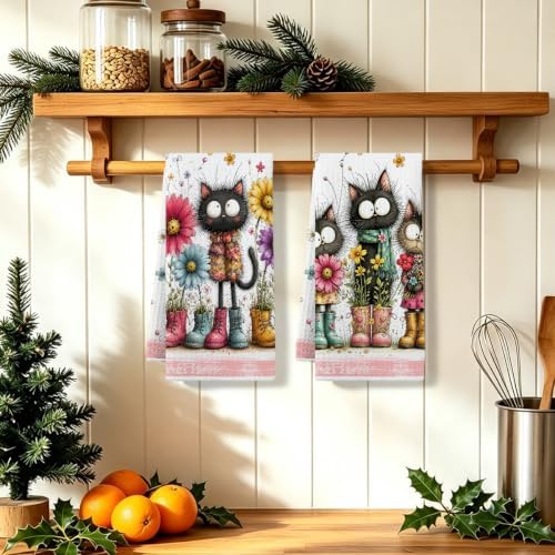 2 Pcs Funny Cat Kitchen Towels, Cat Theme Soft Absorbent Hand Tea Towels 03 - Image 5