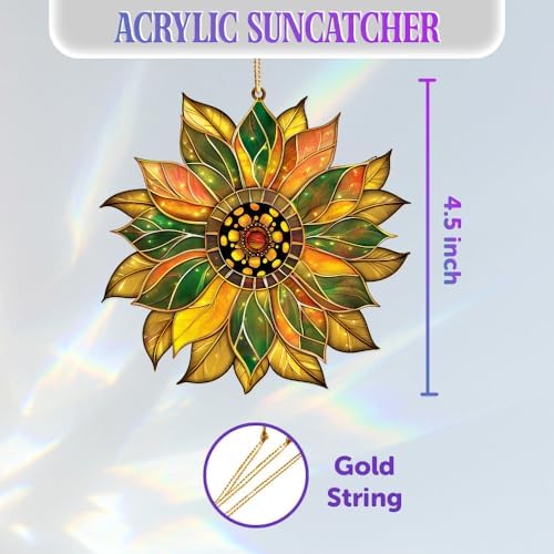 Stained Glass Acrylic Sunflower Ornament – Colorful Glass Sun Catcher - Image 3
