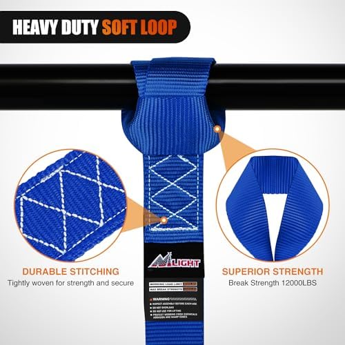 Nilight Soft Loop 1.7"x17" Motorcycle Tie Down Straps 12, 000LBS 8PK Blue - Image 3