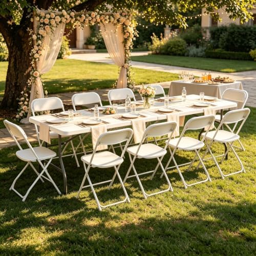 8 FT Plastic White Folding Table Set - Image 2