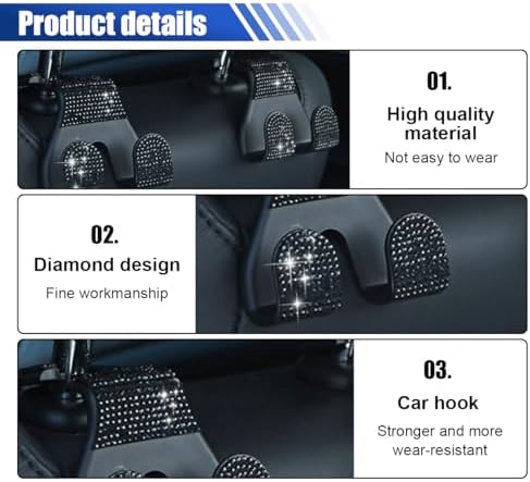 2PCS Car Seat Headrest Hooks, Shiny Crystal Hanger Holder, Backseat Hanger - Image 3
