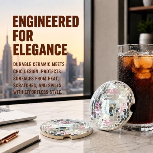 Disco Ball Car Coasters, Retro Coquette Preppy Cup Holders - Image 5