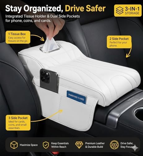 Car Center Console Cover with Tissue Box Holder, Foam Auto Armrest Cushion Pad - Image 3