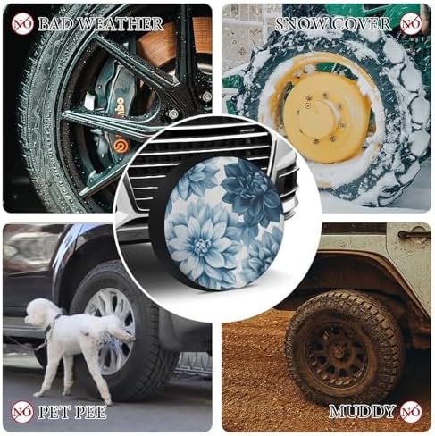 Camper Spare Tire Cover Blue and Grey Dahlia Flower Wheel Protectors - Image 7