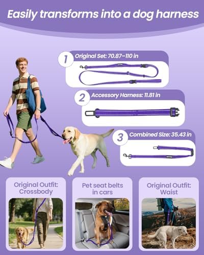 Hands Free Dog Leash with Seatbelt Set, Waist & Crossbody 33-110 lbs - Image 3