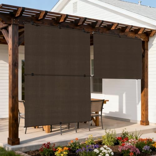 Outdoor Roller Shade 5'W x 12.5'H Cordless Shades Roll Up, Folding Exterior by Coonoble