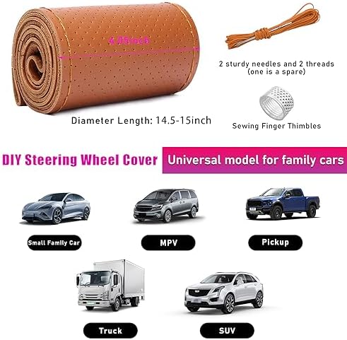 Ziciner Genuine Leather Steering Wheel Cover, Stitch on Wrap, Breathable - Image 2