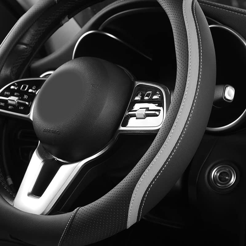 Szttswamp Car Steering Wheel Cover, Microfiber Leather Gery 14.5-15 Inch - Image 3