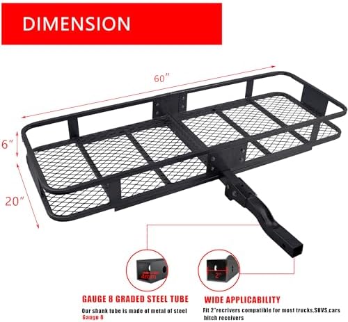 Fouwick 60"x 20"x 6" Folding Trailer Hitch Mount Cargo Carrier, 500LBS Capacity - Image 2
