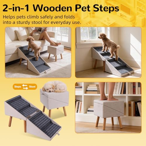 Dog Stairs for Small Dogs, 2-in-1 Dog Safety Ramp and Ottoman, 17.13" H - Image 5