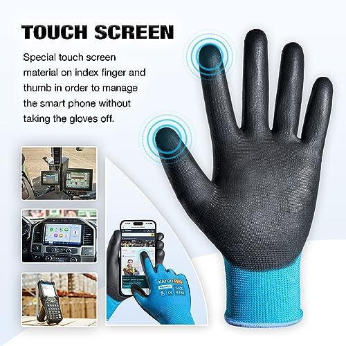 KAYGO Safety Work Gloves, PU Coated, 2-Finger Touchscreen - Image 2