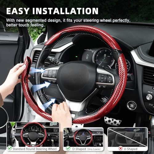 Amiss 3pcs Carbon Fiber Anti-Skid Steering Wheel Cover, Waterproof Design - Image 5