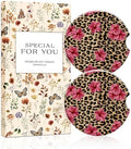 Swooflia Elegant Ceramic Car Coasters Leopard Pink Flower Car Decor by Swooflia