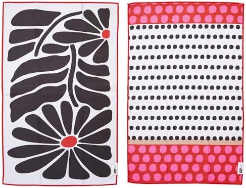 Ritz Waffle Microfiber Kitchen Towel 2pc Set – Jumbo Flowers and Dots – Bold by RITZ