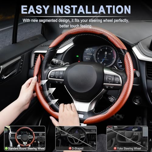 Amiss 3pcs Carbon Fiber Anti-Skid Steering Wheel Cover, Waterproof & Segmented - Image 6