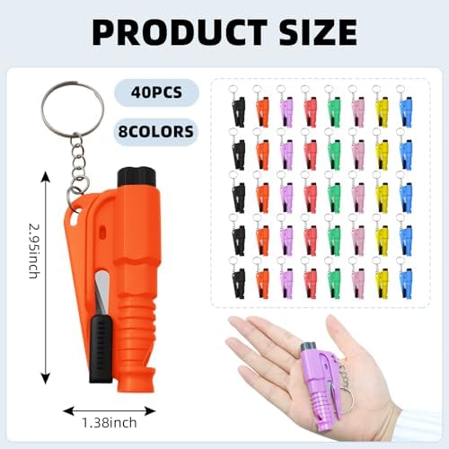 40 Pcs Car Window Breaker Key Chains, 3 in 1 Glass Breaker Seat Belt Cutter - Image 2