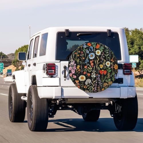 Black Boho Floral Spare Tire Cover Dust-Proof Wheel Tire Cover Fit Trailer - Image 3