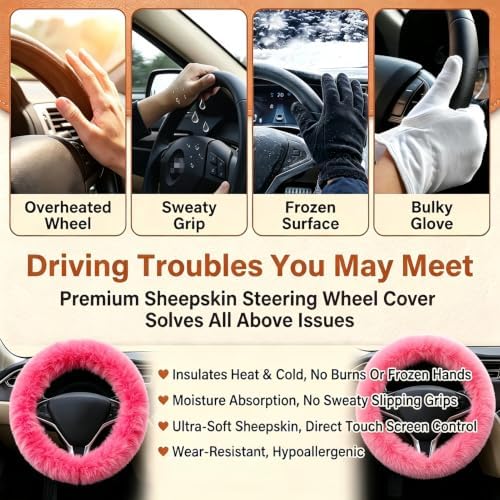 Purple Fluffy Sheepskin Car Steering Wheel Covers - Image 5