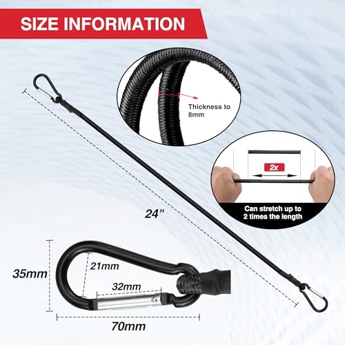 WORKPRO 24" Bungee Cords with Hooks, 4 Pack Heavy Duty Outdoor Bungee Strap - Image 3