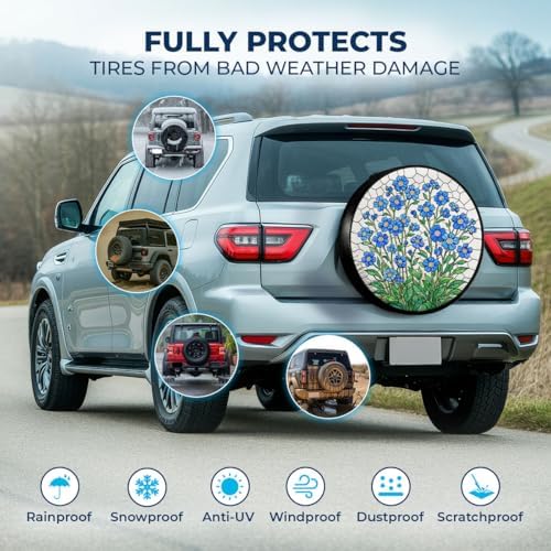 GENANY Blue Green Floral Thick PVC Leather Spare Tire Cover Size 18 - Image 3
