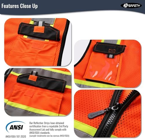 JKSafety Safety Vest for Men Women Hi Vis Reflective Vest JK220 Orange M - Image 3