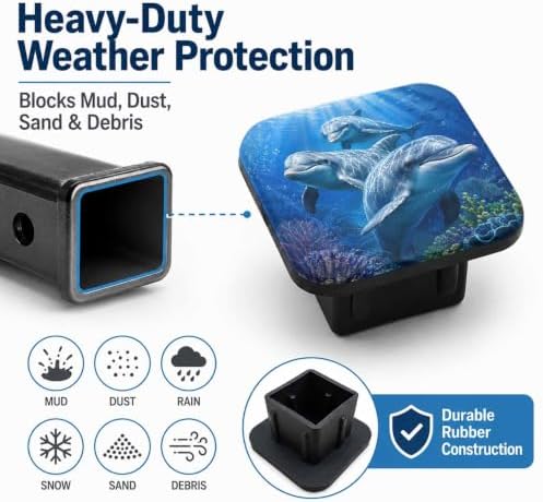Ocean Dolphins Hitch Cover Receiver Tube Hitch Plug, Tool-Free Install Tow - Image 6