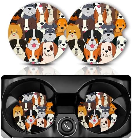 Yonlevres Car Coasters for Cup Holders, 2 Pack, Dog Print by Yonlevres