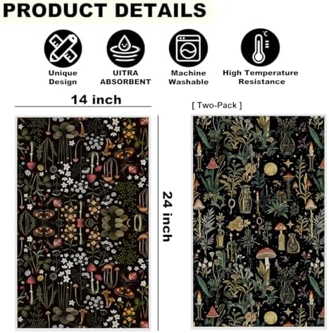 2 Pcs Black Mushroom Kitchen Towels, Mushroom Gifts - Image 2