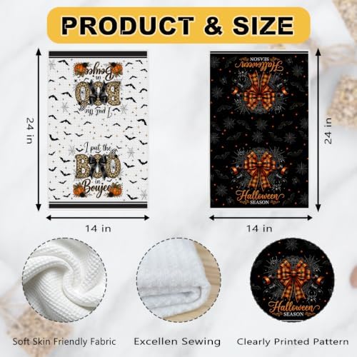 2 Pcs Halloween Kitchen Towels, Bat BOO Soft Absorbent Hand Tea Towels - Image 3