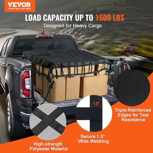 VEVOR Cargo Net with Mesh, 96 in x 81 in, Heavy Duty Truck Cargo Net- 1 - Image 2