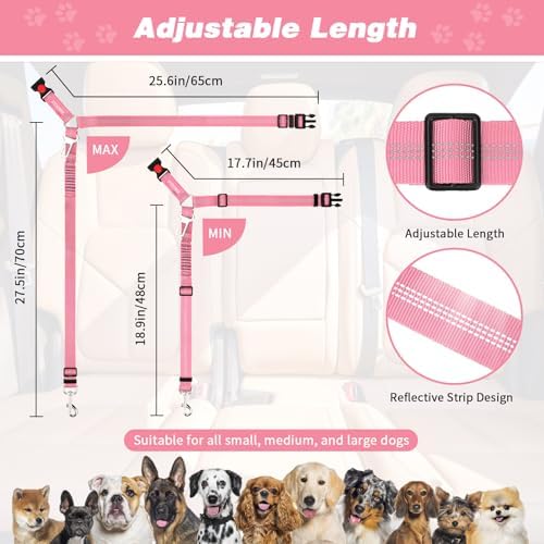 BWOGUE Dog Seat Belt for Car, Reflective Headrest Restraint Bungee Lead - Image 2
