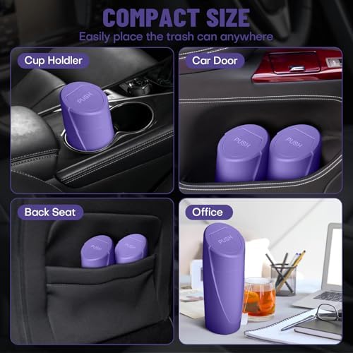 Car Trash Can Bin with Lid-2 Packs Car Garbage Can Cup Holder-Purple Mini - Image 3