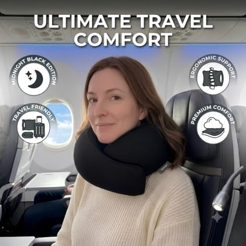 FlyHugz® Neck Travel Pillow Memory Foam Neck Pillow, Midnight Black - Image 2