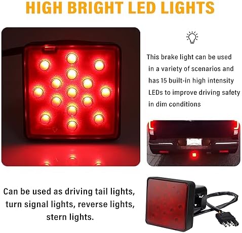 carleef 15 LED Trailer Hitch Brake Light, 12V Red Lights Smoked Tail Lights - Image 4