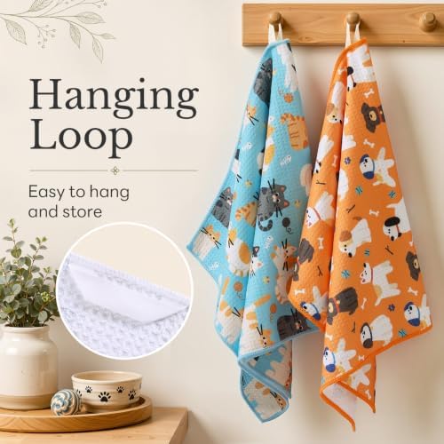 Homaxy Large Waffle Weave Kitchen Towels 2 Pack, Dog & Cat - Image 5