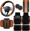 NBTEPEM 10 Pcs Brown Car Floor Mats Full Set & Sport Leather Brown Steering by NBTEPEM