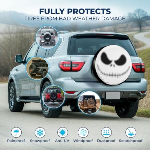 GENANY Gothic Skeleton Face Halloween PVC Leather Spare Tire Cover Size 16 - Image 3