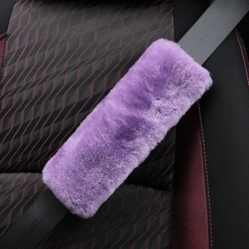 AOGELAN 2 Pack Fluffy Genuine Sheepskin Car Seat Belt Cover Pad Purple - Image 2